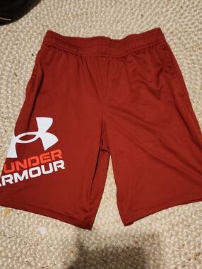 Under Armour Men’s Maroon Athletic Shorts with White Logo